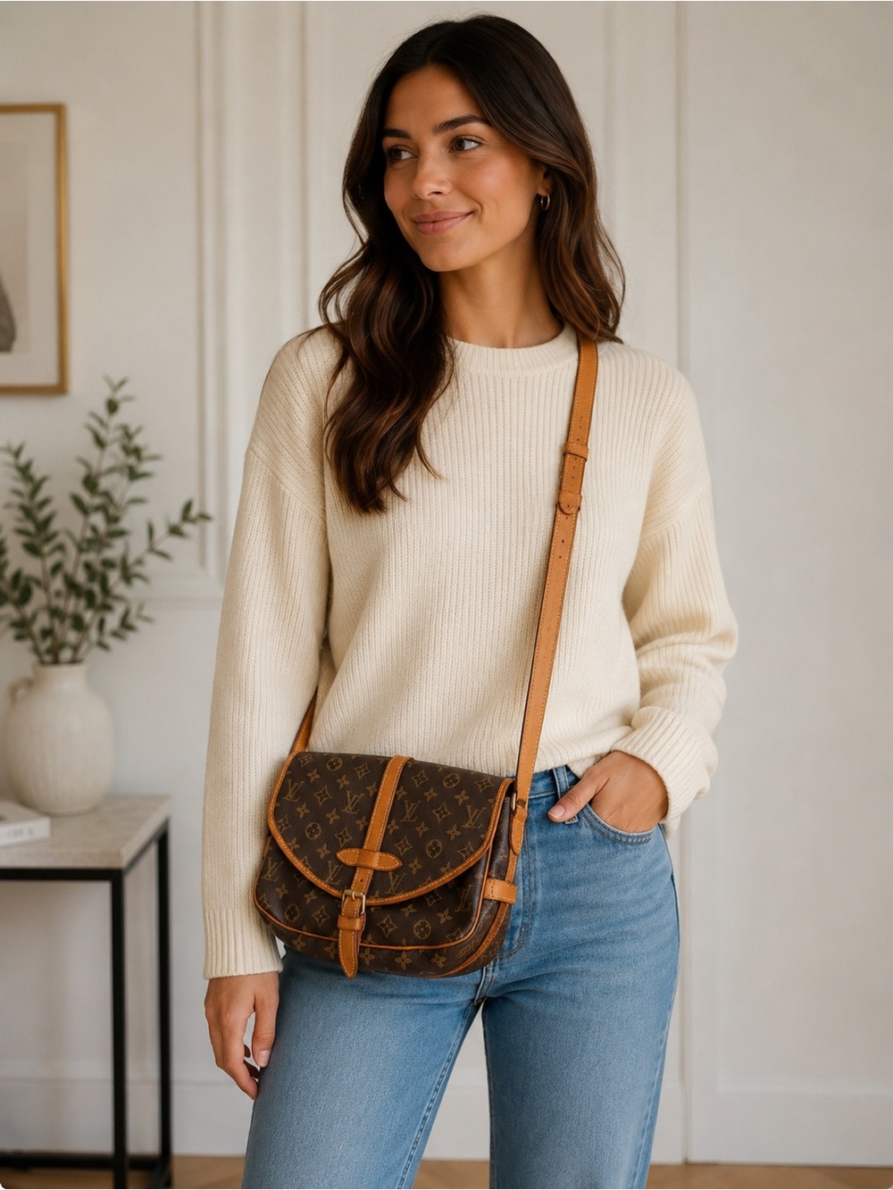 Authentic LOUIS VUITTON Saumur shoulder crossbody bag size 30 with certificate